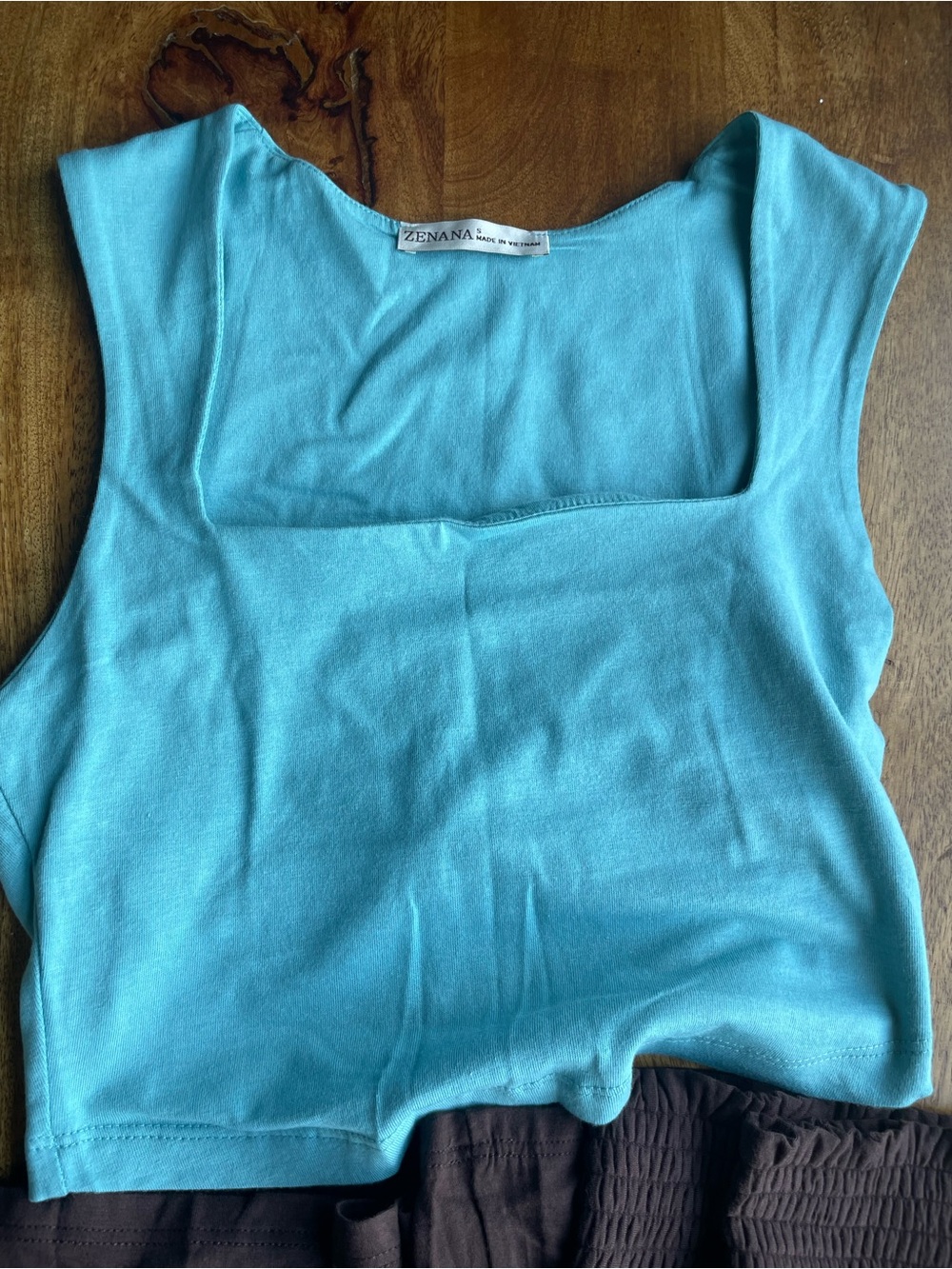 2 Piece Zenana Outfit Dark Brown Palazzo Pants and Teal Tank - Picture 3 of 9